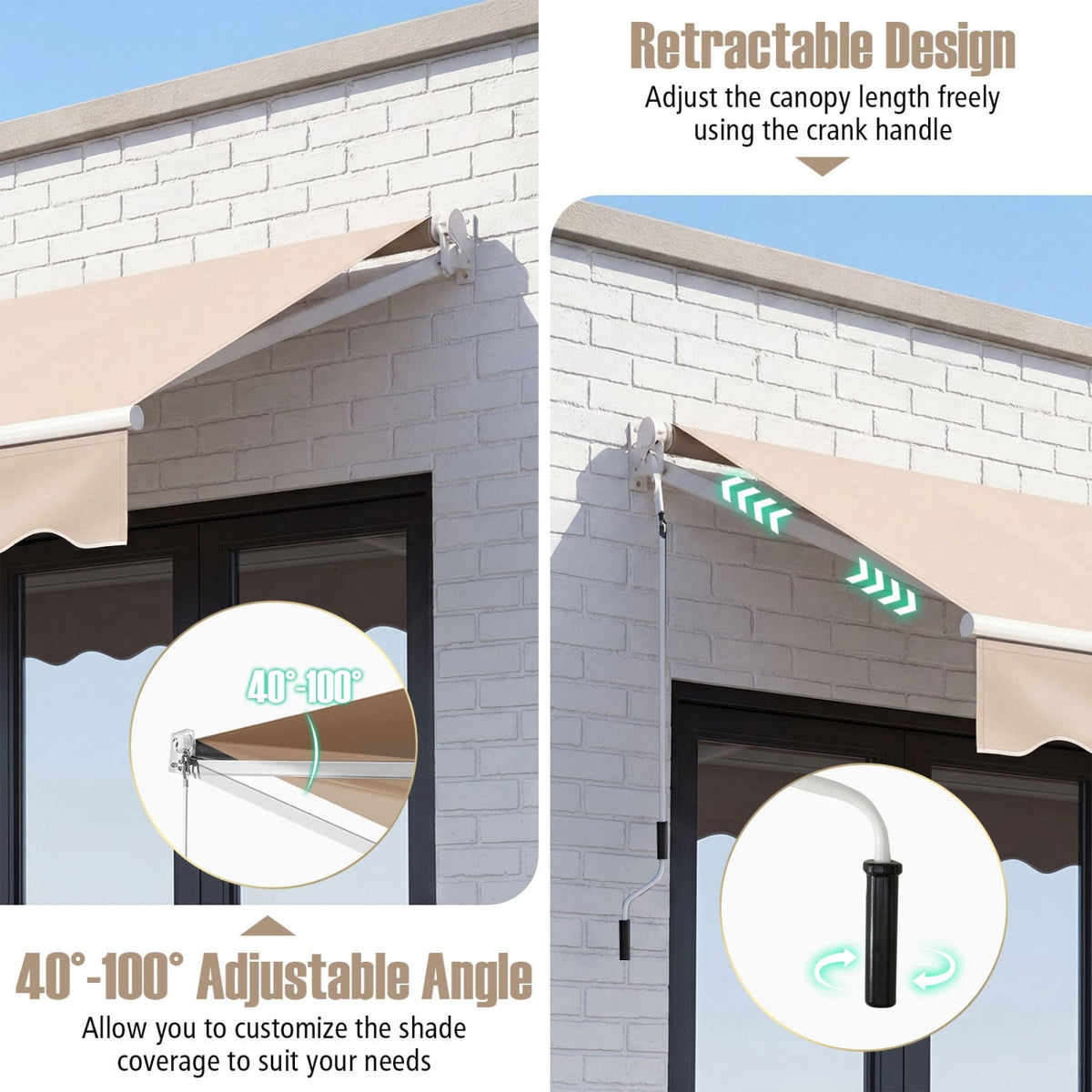 TEST NOT FOR SALE 8FT × 6.5FT Retractable Aluminum Patio Sun Awning-Beige