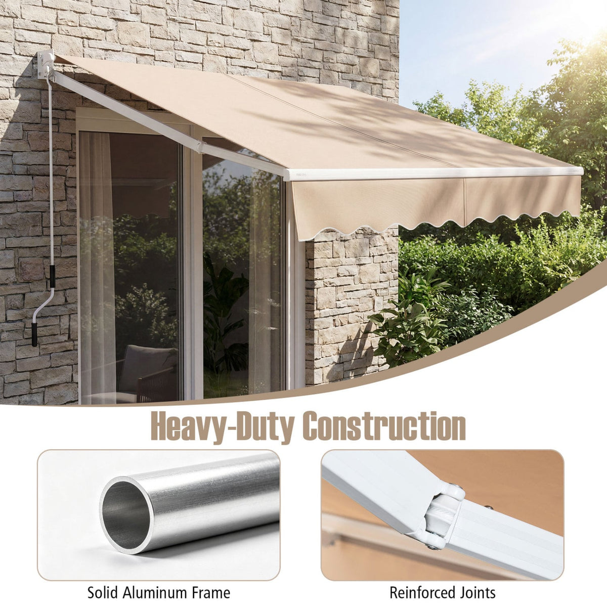 TEST NOT FOR SALE 8FT × 6.5FT Retractable Aluminum Patio Sun Awning-Beige