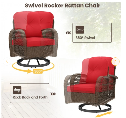 3 Pieces Outdoor Swivel Rocker Set with Small Side Table (Fully Assembled)
