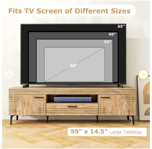 SPECIAL - TV Stand with 2 Cabinets and Storage Drawer for 65 Inches TVs (1 Box, Unassembled)