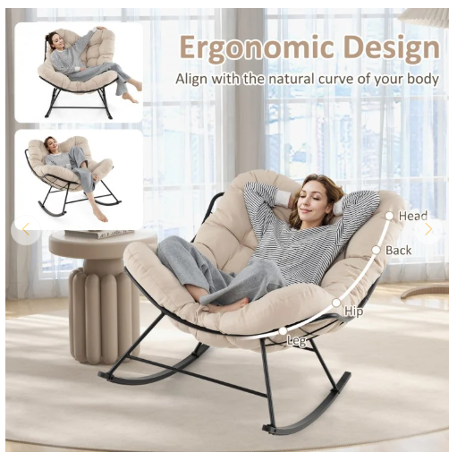 Oversized Egg Papasan Chair with Padded Cushion - Beige (Assembled)
