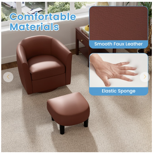 Modern Club Swivel Accent Chair with Ottoman Footrest Curved Backrest (Assembled)