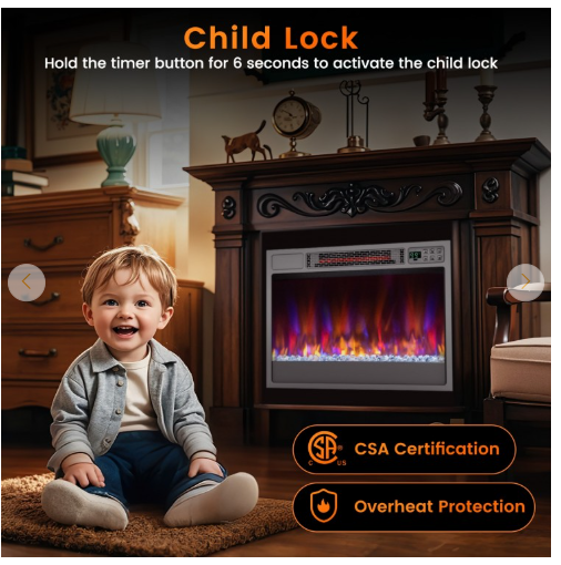 23 Inch 1500W Recessed Electric Fireplace Insert with Remote Control - Silver