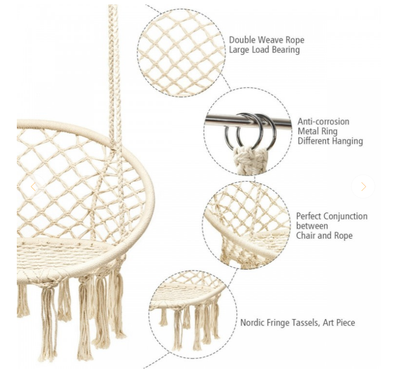 Cushioned Hammock Swing Chair with Hanging Kit-Beige