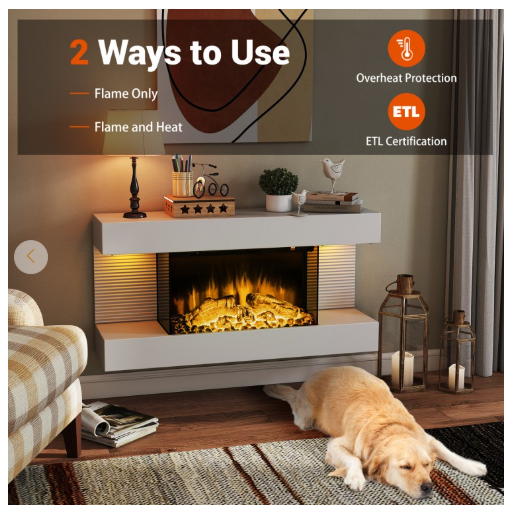 50 Inch 3-Sided Wall Mounted Electric Fireplace (No Remote Control) (1 Box)