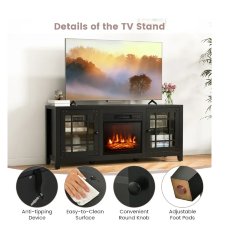 58 Inches Fireplace TV Stand  with 1400W Electric Fireplace (Scratch and Dent)