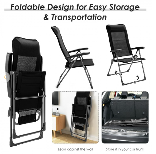 Patio Chair with Adjust Back and Headrest-Black
