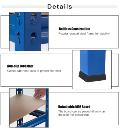 Blue 5-Tier Metal Storage Shelves 60 in. Adjustable Shelves
