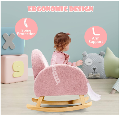 Toddler Rocking Chair with Solid Rubber Wood Frame Soft Velvet Cover-Pink (See Description)