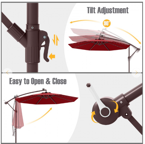 10 Feet Patio Offset Umbrella with 40 Solar-Powered LED Lights-Wine (Assembled)