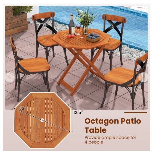 NO TAX - Octagon Folding Patio Table with 2 Inches Umbrella Hole