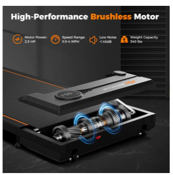 2.5HP Under Desk Treadmill with Remote Control for Home Office-Black (Capacity-340 lbs)