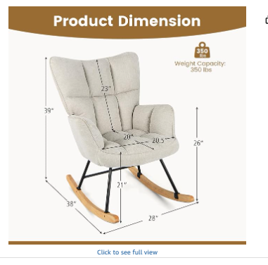 Linen Rocking Chair with High Backrest and Padded Armrests - Beige