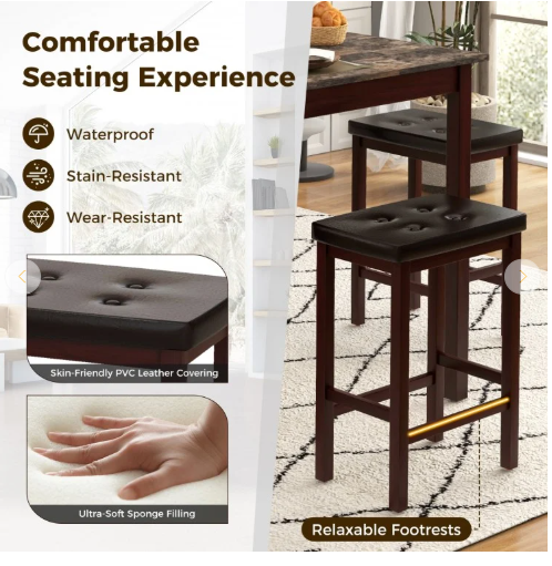 5-Piece Bar Table Set Counter-Height Dining Table and 4 Bar Stools