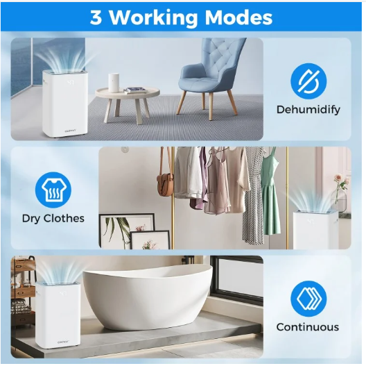 52 Pint Dehumidifier with Auto Drain or Manual Drainage for Home Basement