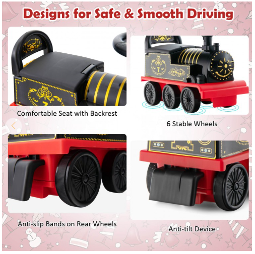 6V Electric Kids Ride On Car Toy Train with 16 Pieces Tracks-Black