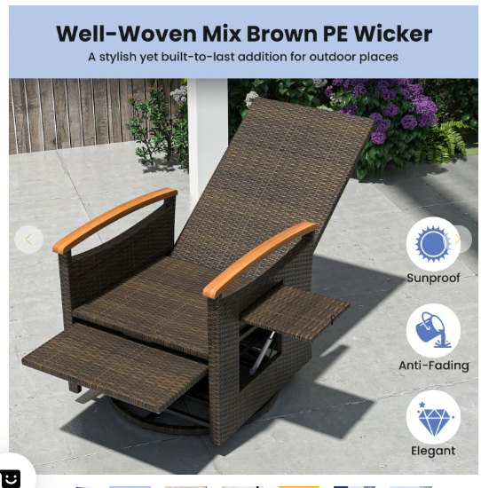 *SPECIAL* (Final Sale) Patio Rattan 360° Swivel Recliner Chair - Navy (Fully Assembled)