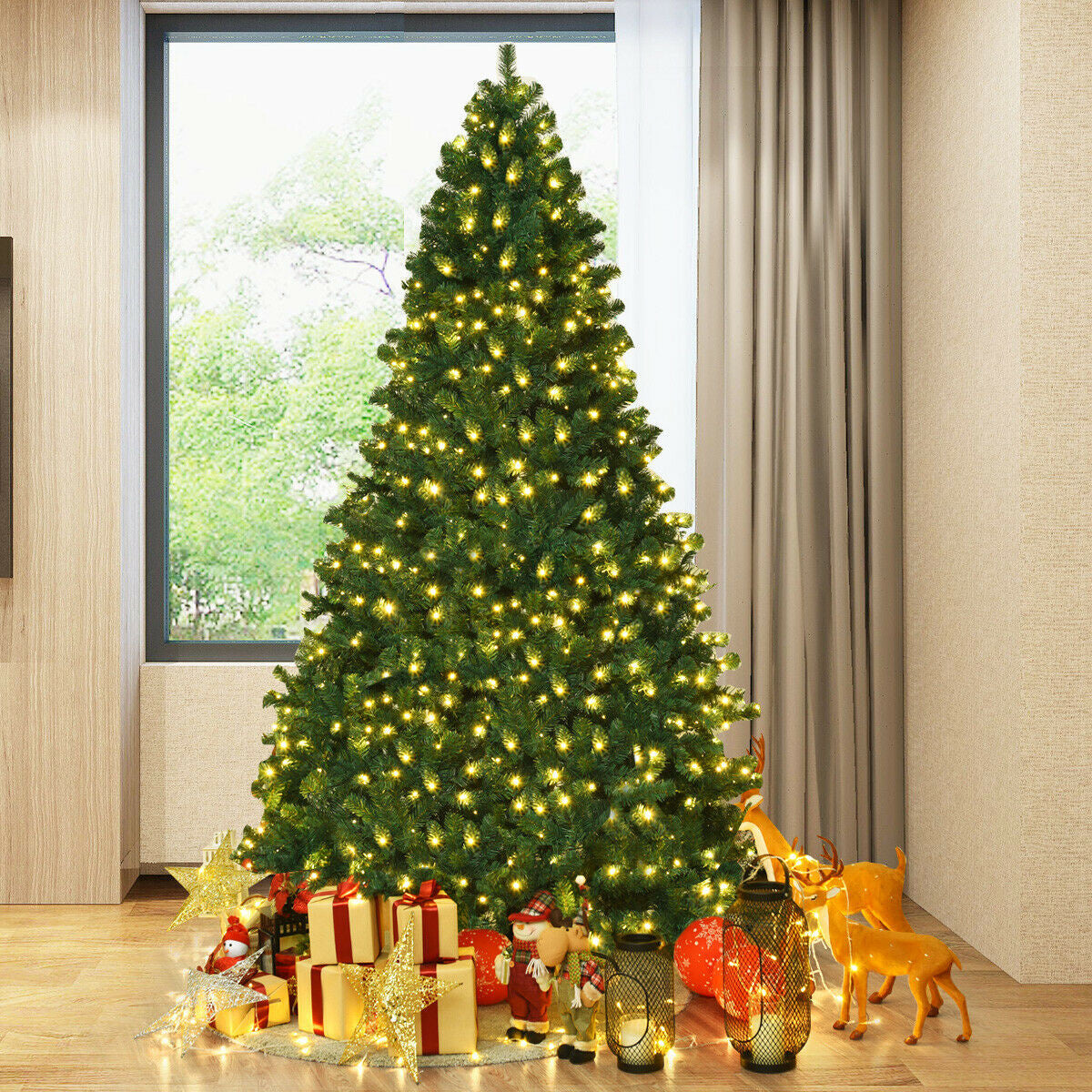8 Feet PVC Artificial Christmas Tree with LED Lights-8 ft - FINAL SALE