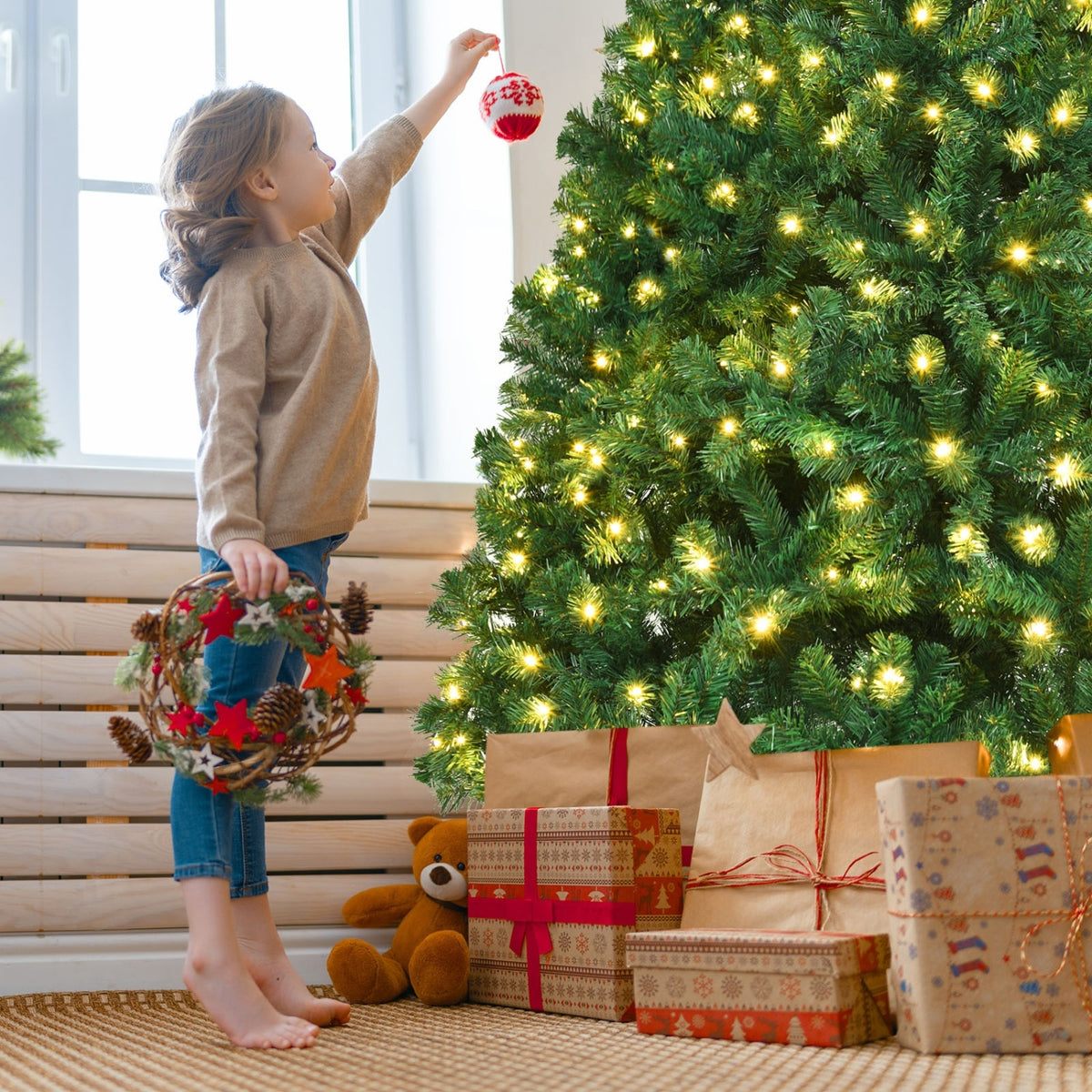 8 Feet PVC Artificial Christmas Tree with LED Lights-8 ft - FINAL SALE