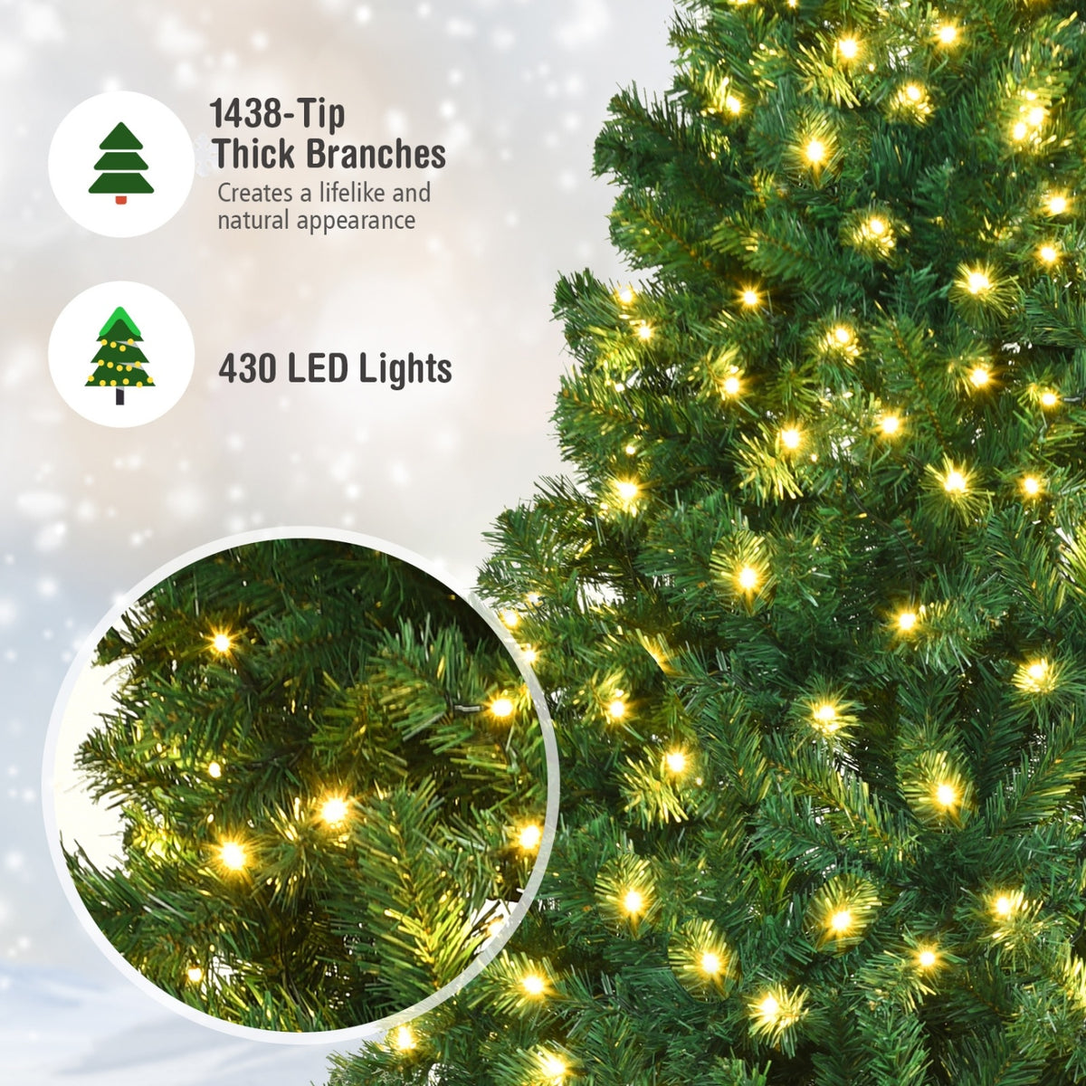 8 Feet PVC Artificial Christmas Tree with LED Lights-8 ft - FINAL SALE