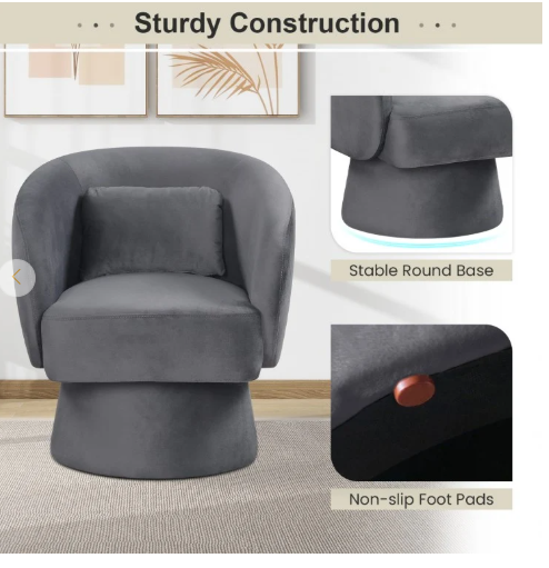 Swivel Accent Chair Upholstered Barrel Chair with Curved Back and Removable Lumbar Pillow