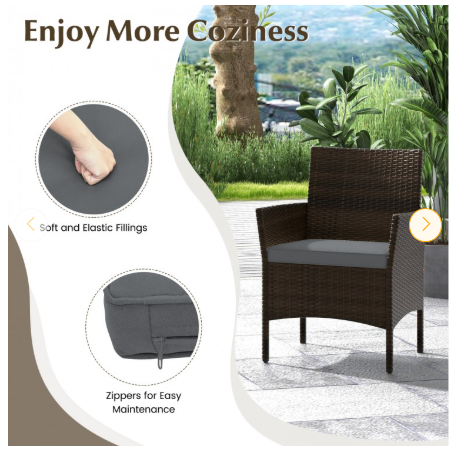 4 Piece Patio Rattan Conversation Set with Cozy Seat Cushions-Grey  (Assembled)