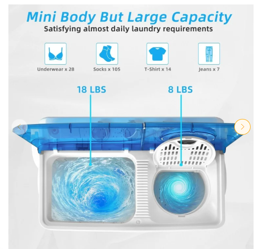 26lbs Portable Semi-Automatic Twin Tub Washing Machine with Drain Pump- Blue/White
