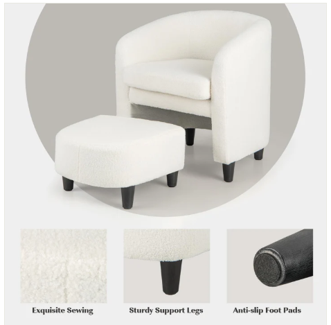 Sherpa Chair with Ottoman - White, customer return special, slightly marked