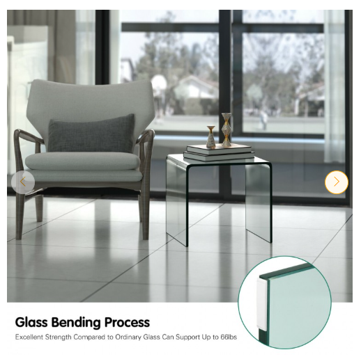 Tempered Glass End Table with non-Slip Pad