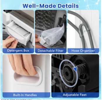 Full-Automatic Washing Machine Washer and Spin Combo, 11lbs Capacity, Drain Pump, White