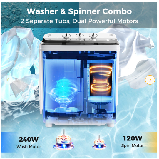 17.6lbs Compact Portable Washer Twin Tub Combo with Pump Drain