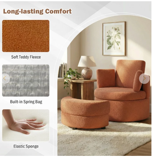 360° Swivel Accent Chair with Half Moon Storage Ottoman