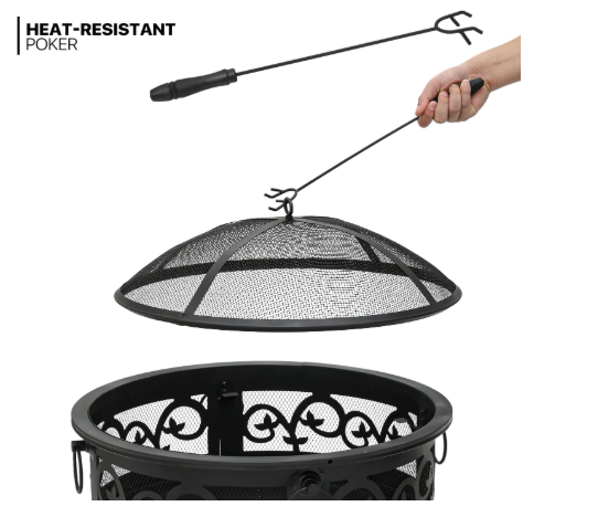 26" Wood Burning Fire Pit Floral Pattern , Black (Manufactures Defect)