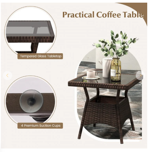 3 Pieces Outdoor Rocking Set with Tempered Glass Coffee Table for Backyard Poolside