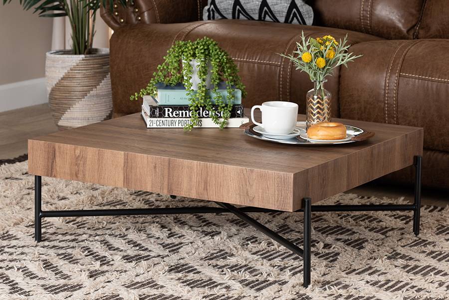 Baxton Studio Savion Walnut Brown Black Coffee Table*h 12in/w 32in/L 32in*