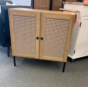 Boho Sideboard with 2 Rattan Doors, Adjustable Shelf, and Steel Legs, fully assembled