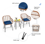 3PCS Patio Rattan Bistro Set Coffee Table Armchair Garden w/Cushion