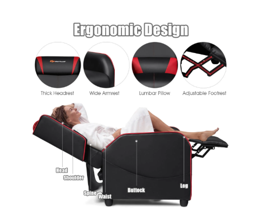 Home Massage Gaming Recliner Chair- Red, FULLY ASSEMBLED