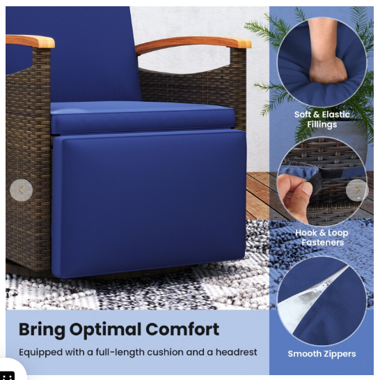 *SPECIAL* (Final Sale) Patio Rattan 360° Swivel Recliner Chair - Navy (Fully Assembled)