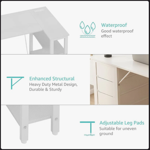 L-Shaped Computer Desk with Drawers & Storage Shelves - Scratch and Dent -(Fully Assembled)