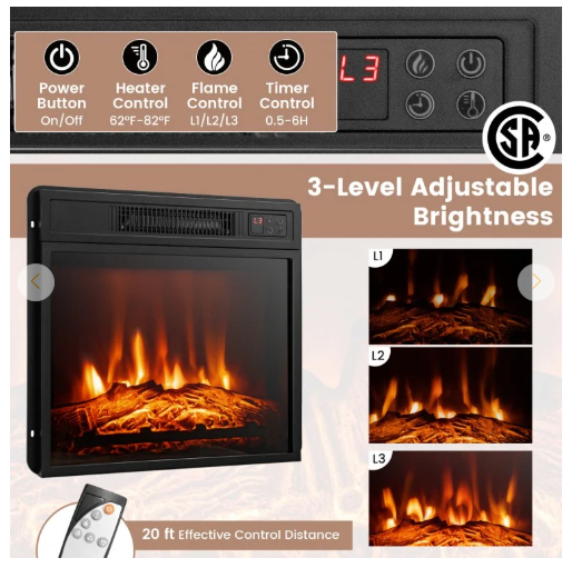 Fireplace TV Stand, TV Console with Fireplace Insert with remote, LED Lights with remote & Adjustable Glass Shelves, App Control, Fully Assembled