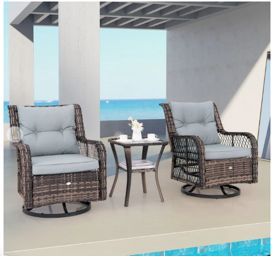 3 Pieces Outdoor Swivel Rocker Set with Small Side Table (1 Box, Unassembled)