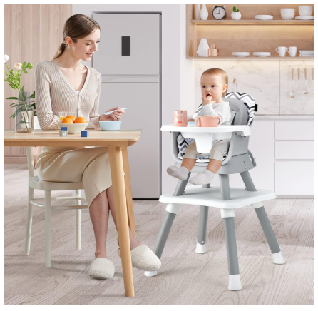 8-in-1 Convertible Baby High Chair with Adjustable Removable Tray-Gray