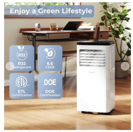 8000 BTU(Ashrae) 3-in-1 Portable Air Conditioner with Remote Control (1 Box)