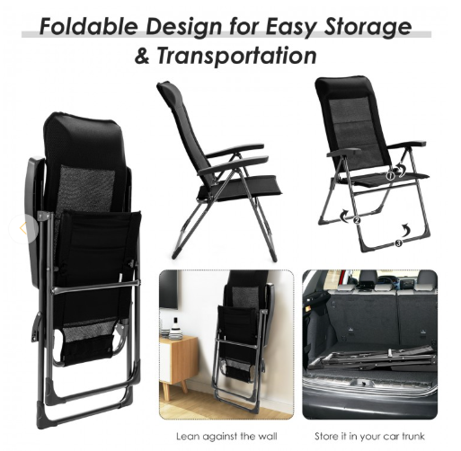 Patio Chair with Adjust Back and Headrest-Black