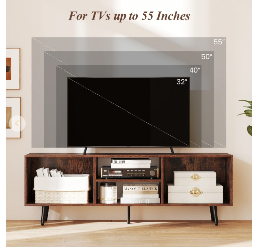 47.5 Inches Tv Stand For 55-Inch Tv With Compartments And Metal Legs-Brown
