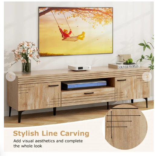 SPECIAL - TV Stand with 2 Cabinets and Storage Drawer for 65 Inches TVs (1 Box, Unassembled)