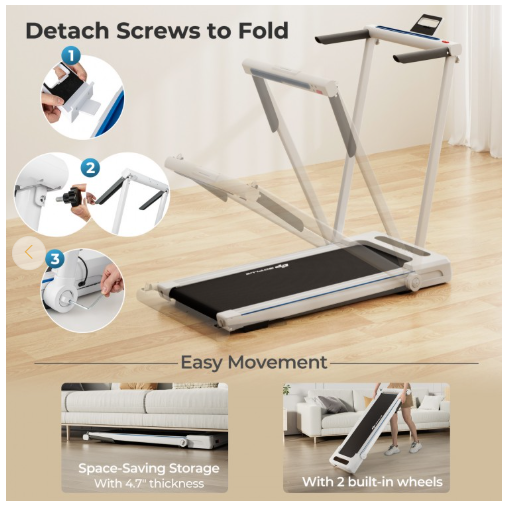 3-in-1 Foldable Treadmill with Removable Desk Workstation and Remote Control (Max 220lbs)