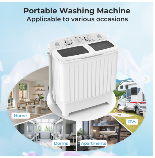 17.6lbs Compact Portable Washer Twin Tub Combo with Pump Drain