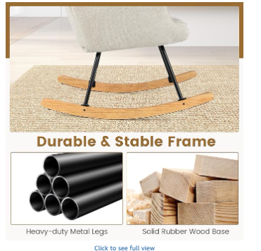 Linen Rocking Chair with High Backrest and Padded Armrests - Beige